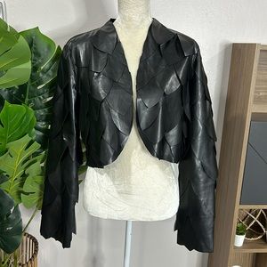 Faux Leather Tiered Cropped Fitted Jacket